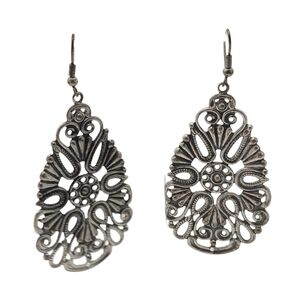 Vintage Womens Dangle Earrings Nickel Free Silver Tone Teardrop Filligree